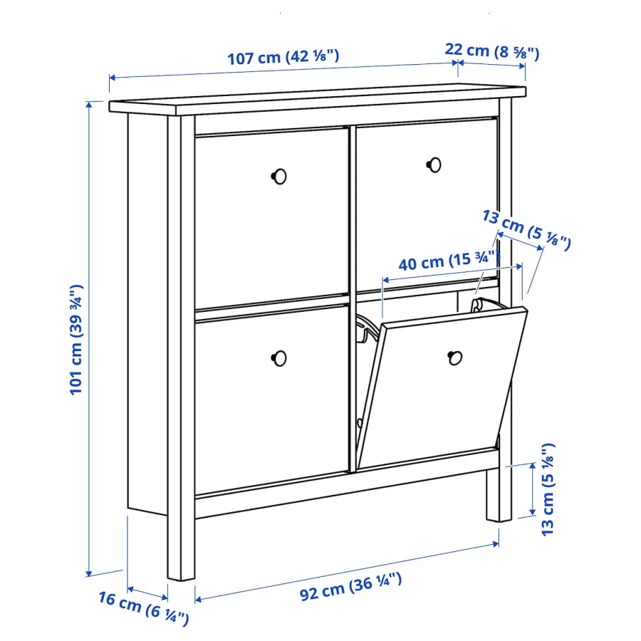 Обувной шкаф/хранение - IKEA HEMNES/ХЕМНЭС ИКЕА, 107x22x101 см, белый (изображение №5)