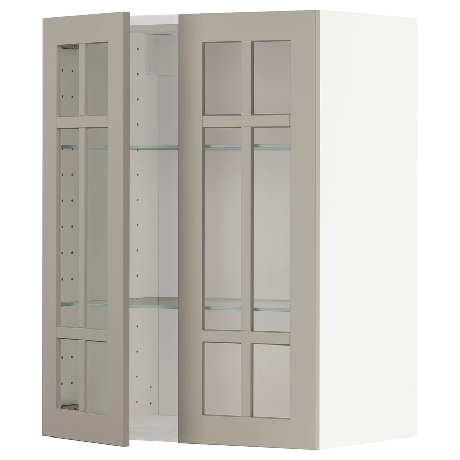 Шкаф и 2 стеклянные двери -  METOD IKEA/ МЕТОД ИКЕА, 80х60 см, белый/бежевый (изображение №1)