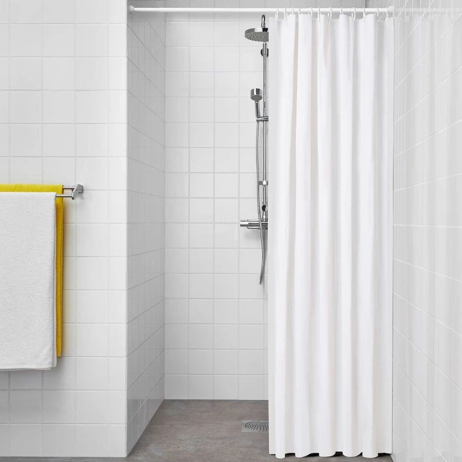 Занавеска для душа - IKEA LUDDHAGTORN, 180х200 см, белый, ЛУДДХАГТОРН ИКЕА (изображение №2)