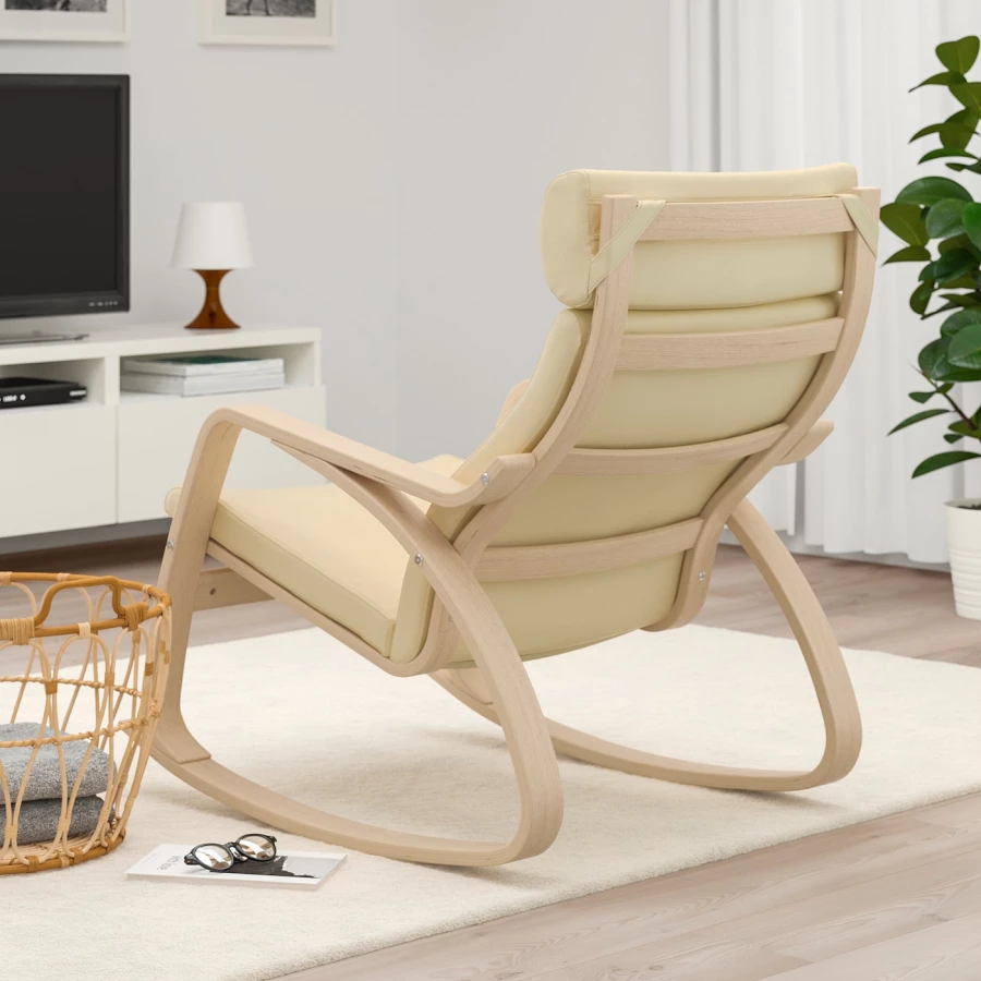 Кресло-качалка - IKEA POÄNG/POANG/ПОЭНГ ИКЕА, 68х94х95 см, бежевый (изображение №3)