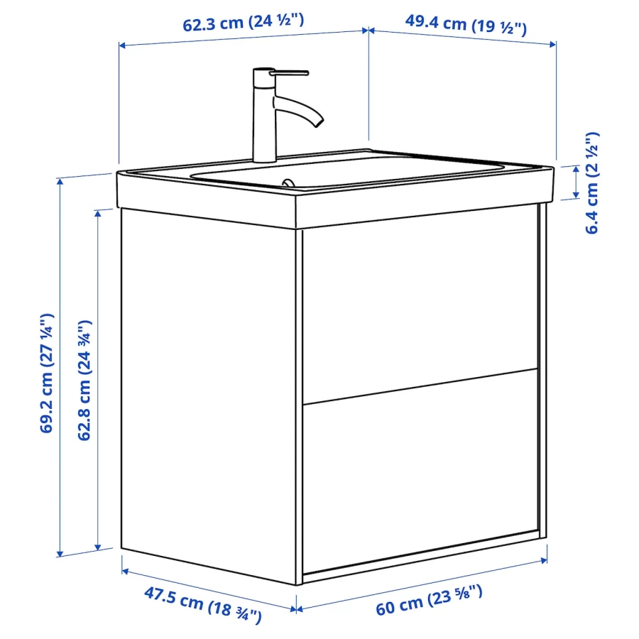 Тумба для ванной  - HAVBÄCK / ORRSJÖN/  HAVBАCK / ORRSJОN IKEA/ХАВБЕК / ОРРДЖЕН ИКЕА, 70х62 см, белый/черный (изображение №2)