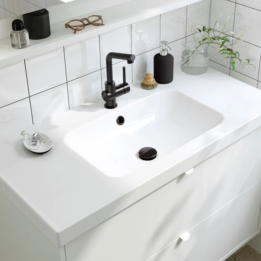Тумба для ванной - ÄNGSJÖN / ORRSJÖN /АNGSJОN/ ORRSJОN  IKEA/ ЭНГСЬЕН / ОРРСЬЕН  ИКЕА,  102х69  см , белый/коричневый (изображение №5)