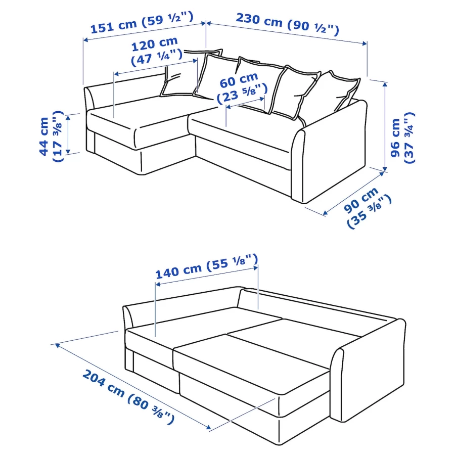 Угловой диван со спальной функцией - IKEA HOLMSUND/ГОЛЬМСУНД ИКЕА, 151/230х90х96 см, темно-синий (изображение №4)