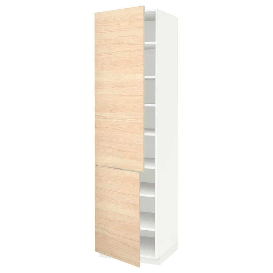 Высокий кухонный шкаф с полками - IKEA METOD/МЕТОД ИКЕА, 220х60х60 см, белый/под беленый дуб (изображение №1)