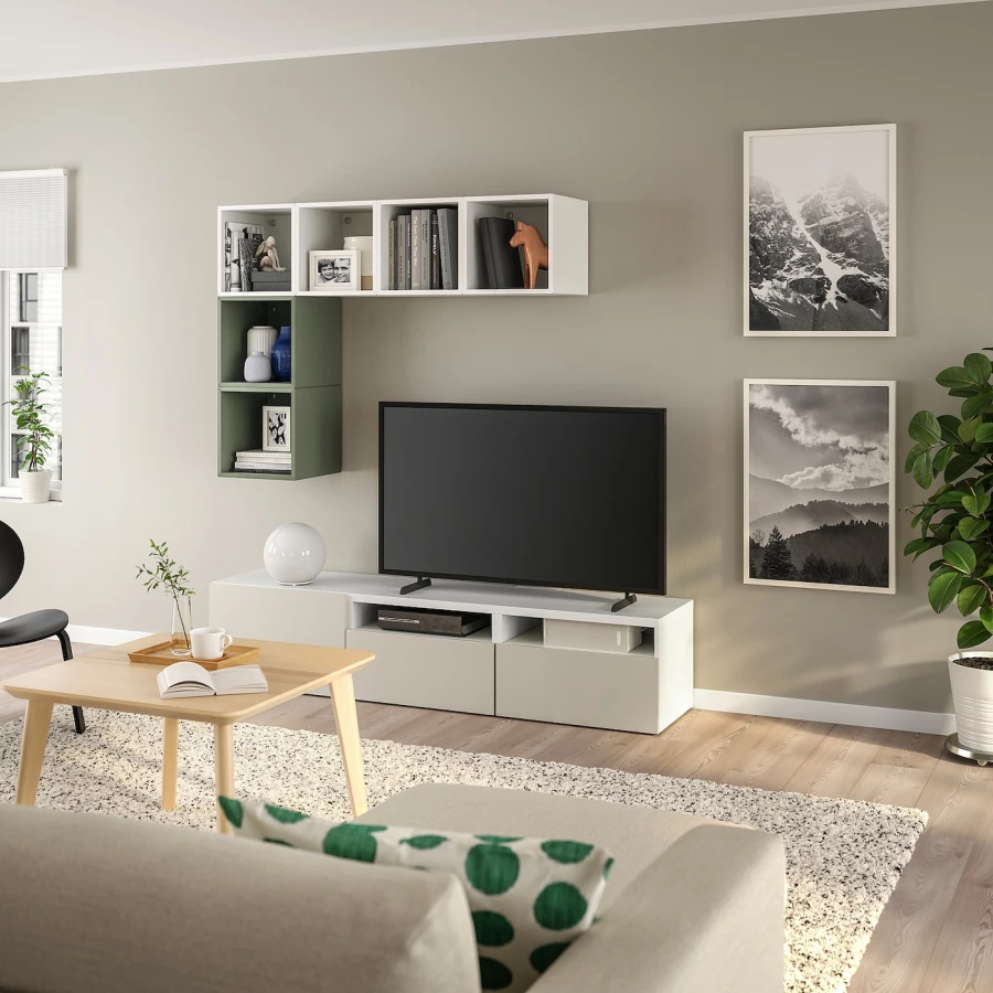 Комплект мебели д/гостиной  - IKEA BESTÅ/BESTA EKET, 170x70x180см, белый/светло-зеленый, БЕСТО ЭКЕТ ИКЕА (изображение №2)
