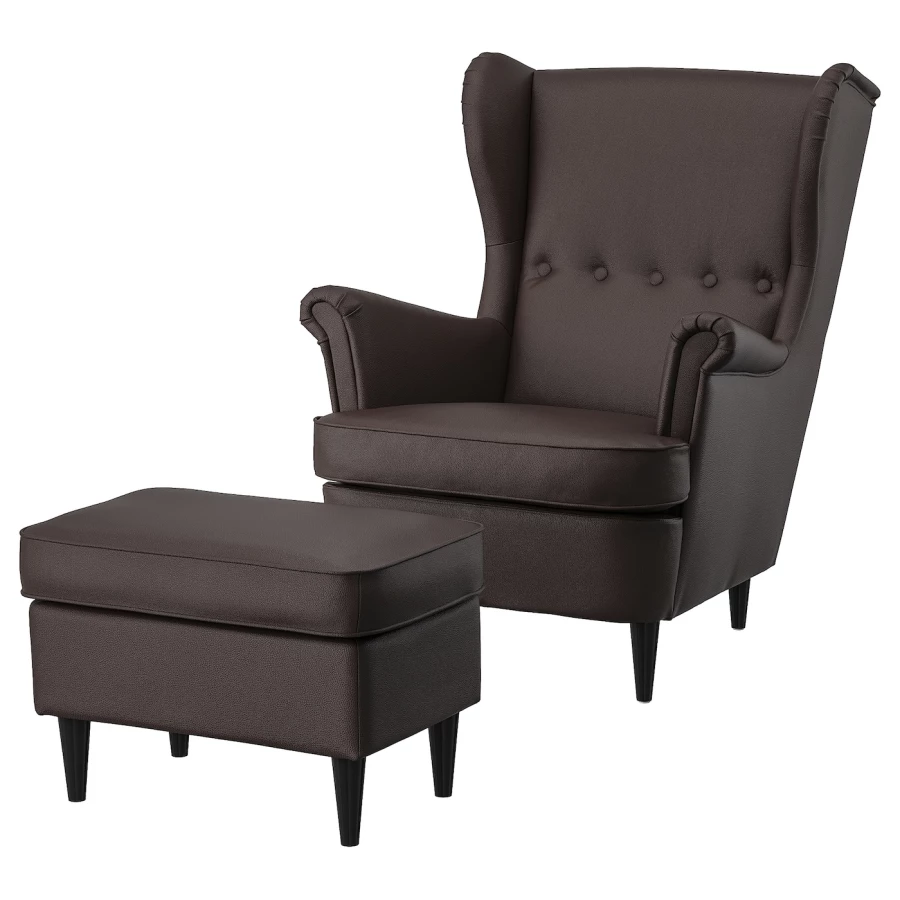 Кресло и табурет для ног - IKEA STRANDMON, 82х96х101 см,  темно-коричневый, СТРАНДМОН ИКЕА (изображение №1)