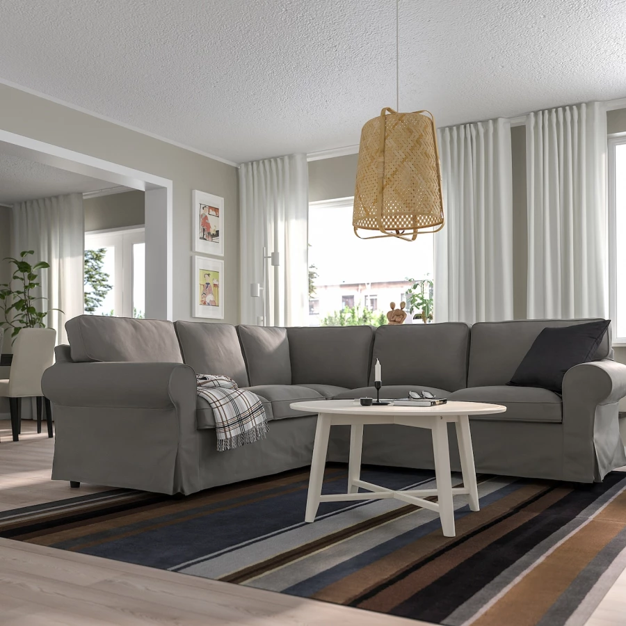 4-местный угловой диван - IKEA EKTORP, 88x243см, серый, ЭКТОРП ИКЕА (изображение №2)