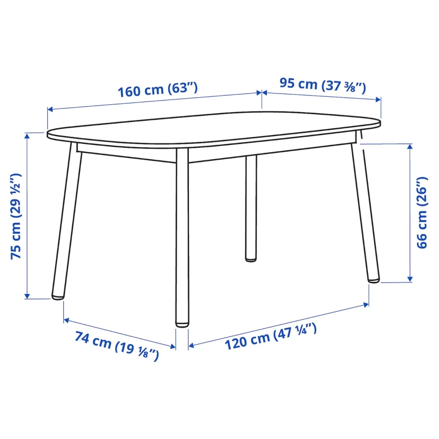 Стол и 4 стула - VEDBO / VEDBO IKEA/ ВЕДБО ИКЕА, 160х95 см, белый/серый (изображение №6)