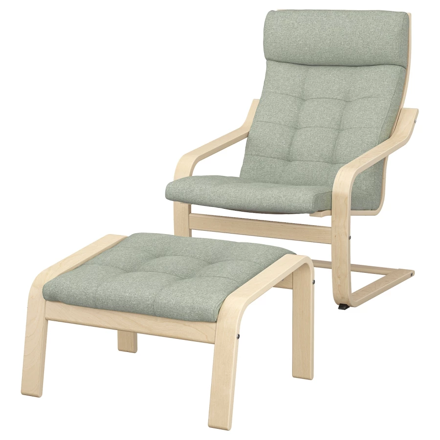 Кресло/табурет для ног - POÄNG / POАNG  IKEA/ ПОЭНГ ИКЕА,  72х66х7 см , зеленый/бежевый (изображение №1)
