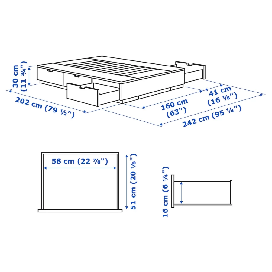 Каркас кровати с контейнером и матрасом - IKEA NORDLI, 200х160 см, матрас средне-жесткий, черный, НОРДЛИ ИКЕА (изображение №12)