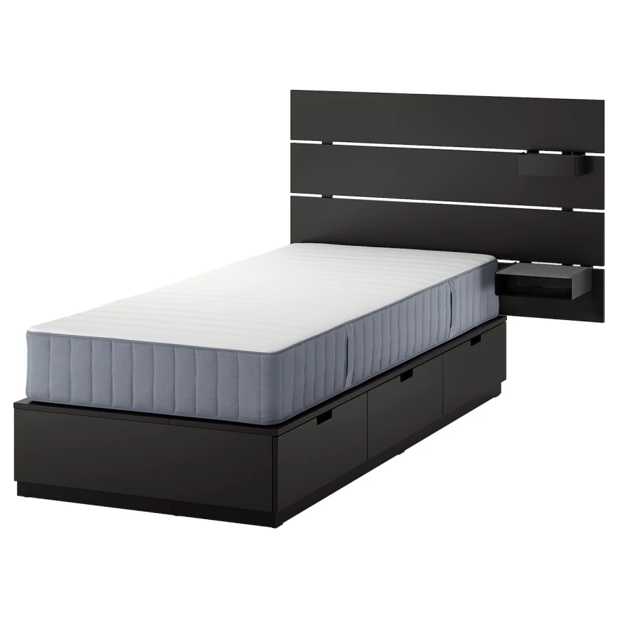 Каркас кровати с местом для хранения и матрасом - IKEA NORDLI, 200х90 см, матрас средне-жесткий, черный, НОРДЛИ ИКЕА (изображение №1)