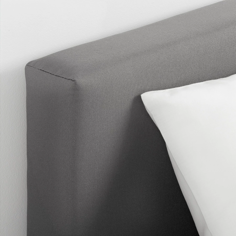 Каркас кровати с мягкой обивкой и матрасом - IKEA SVELGEN, 200х90 см, матрас жесткий, серый, СВЕЛГЕН ИКЕА (изображение №4)