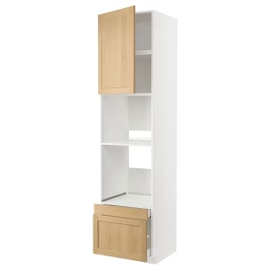 Высокий шкаф с ящиками - IKEA METOD/MAXIMERA/МЕТОД/МАКСИМЕРА ИКЕА, 240х60х60 см, белый/светло-коричневый