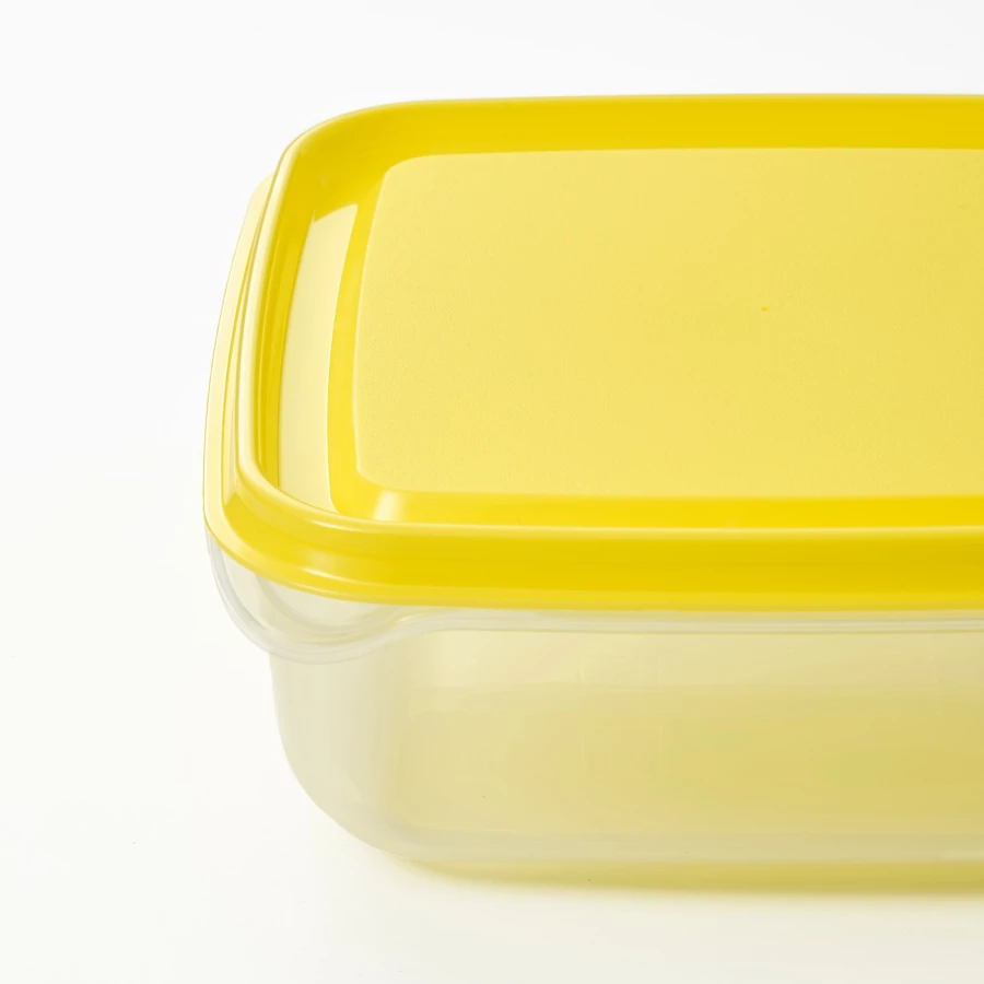 Набор контейнеров для продуктов с крышкой, 3 шт. - IKEA PRUTA, 14х14х6 см, желтый/прозрачный, ПРУТА ИКЕА (изображение №4)