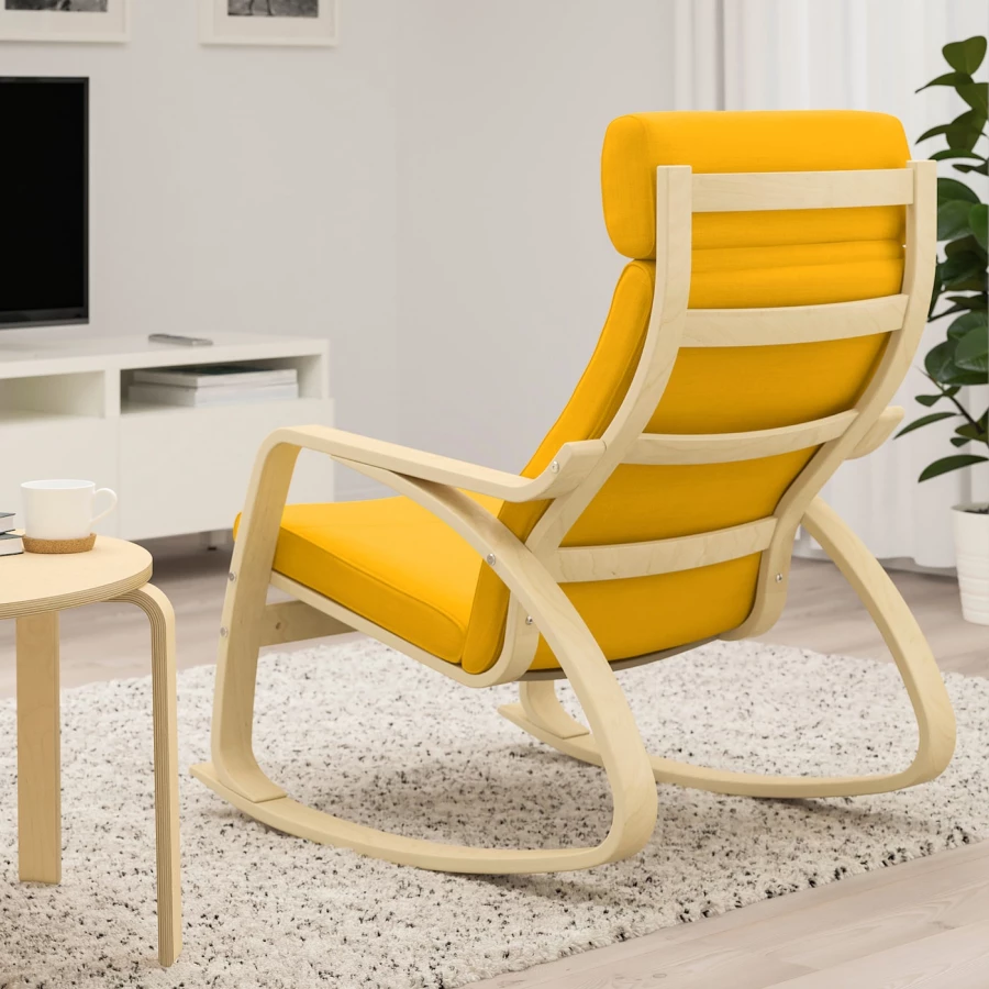 Кресло-качалка - IKEA POÄNG/POANG/ПОЭНГ ИКЕА, 68х94х95 см, жёлтый (изображение №3)
