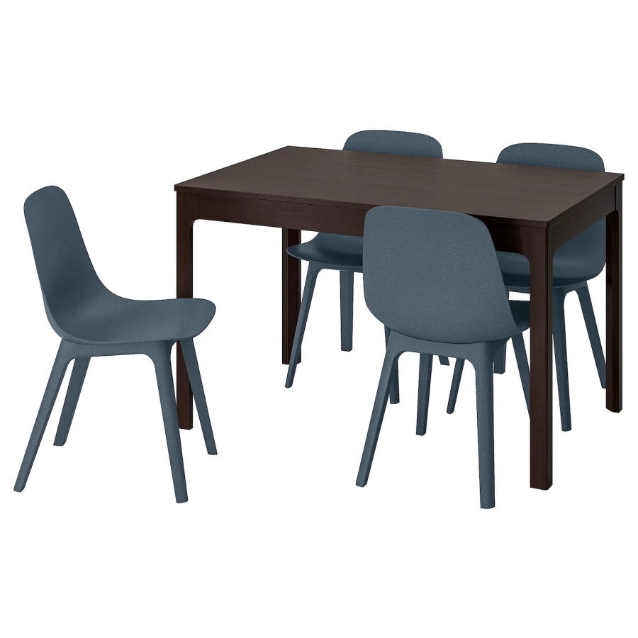 Стол и 4 стула - IKEA EKEDALEN/ODGER/ЭКЕДАЛЕН/ОДГЕР ИКЕА, 120х180х80 см, темно-коричневый/темно-голубой (изображение №1)