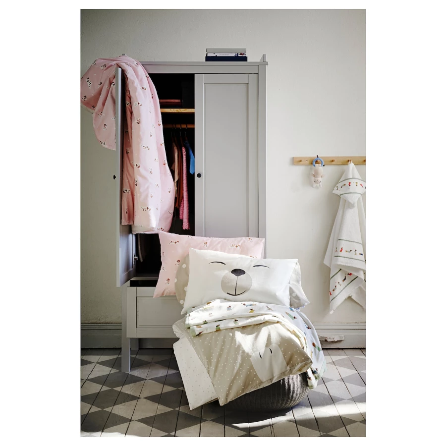 Пододеяльник, наволочка и простыня для детской кроватки - DRÖMSLOTT / DRОMSLOTT  IKEA/  ДРЁМСЛОТТ  ИКЕА, 60х120 см,  бежевый/белый (изображение №5)