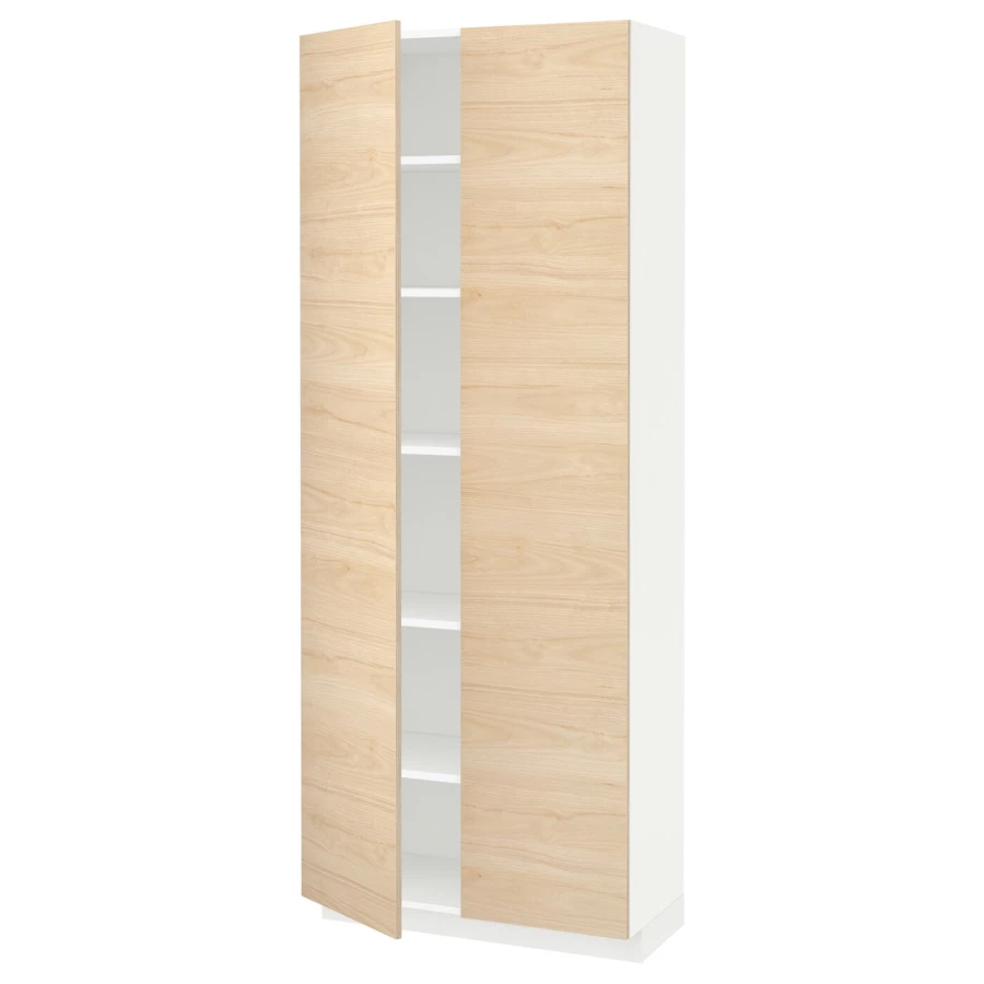 Высокий кухонный шкаф с полками - IKEA METOD/МЕТОД ИКЕА, 200х37х80 см, белый/под беленый дуб (изображение №1)