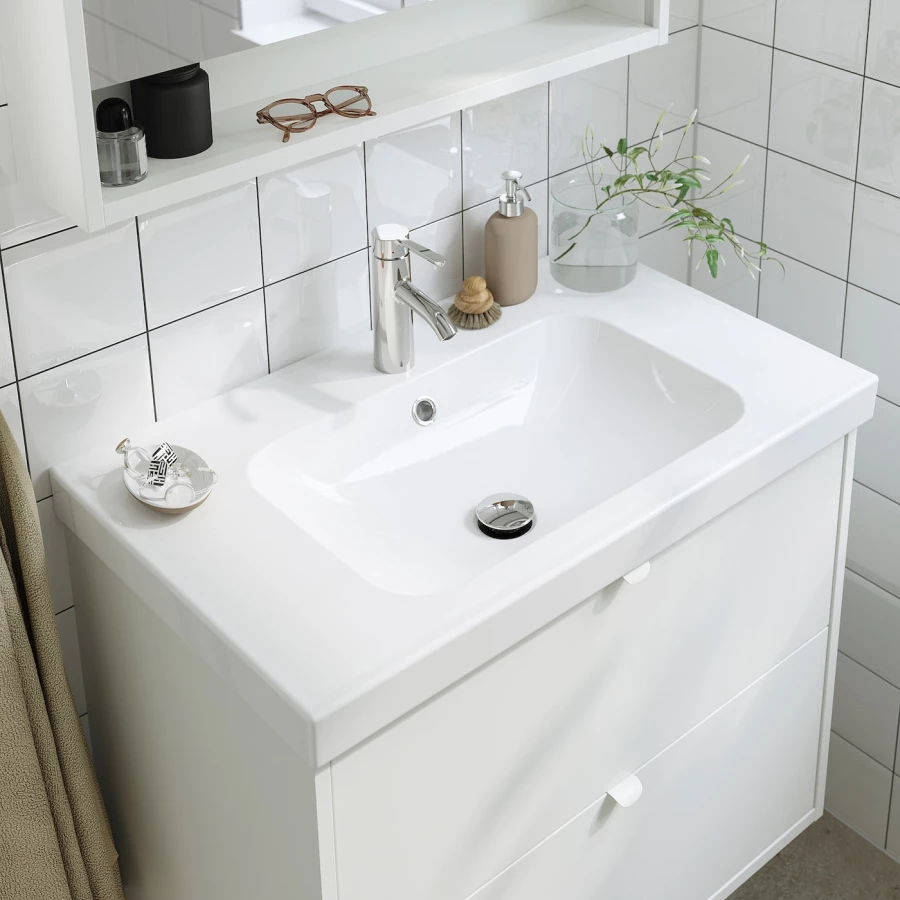 Тумба для ванной - TÄNNFORSEN / ORRSJÖN/ TАNNFORSEN / ORRSJОN IKEA/ ТАНФФОРСЕН/ОРРСЬЕН ИКЕА, 69х82 см, белый/серый (изображение №5)
