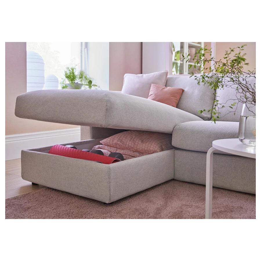 Угловой диван-кровать с шезлонгом - IKEA VIMLE/ВИМЛЕ ИКЕА, 256/337х68х164 см, белый (изображение №4)