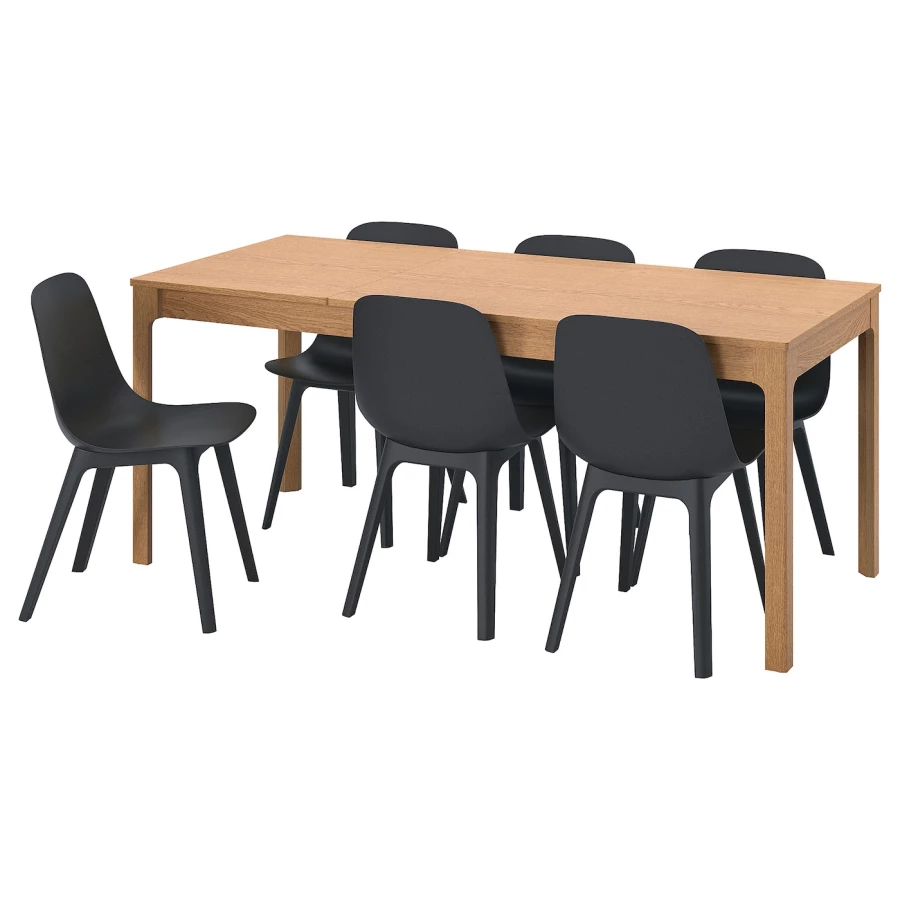 Стол и 6 стульев - IKEA EKEDALEN/ODGER/ЭКЕДАЛЕН/ОДГЕР ИКЕА, 120х180х80 см, дуб/темно-серый (изображение №1)