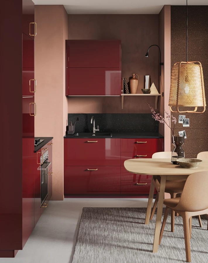 Модульный шкаф - METOD / MAXIMERA IKEA/ МЕТОД / МАКСИМЕРА ИКЕА, 228х40 см, красный/белый (изображение №4)