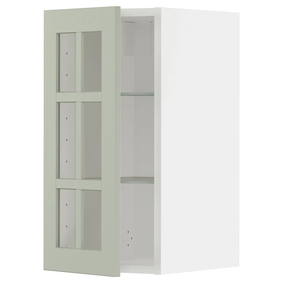 Шкаф со стеклянными дверцами -  METOD  IKEA/  МЕТОД ИКЕА, 60х30 см, белый/зеленый (изображение №1)