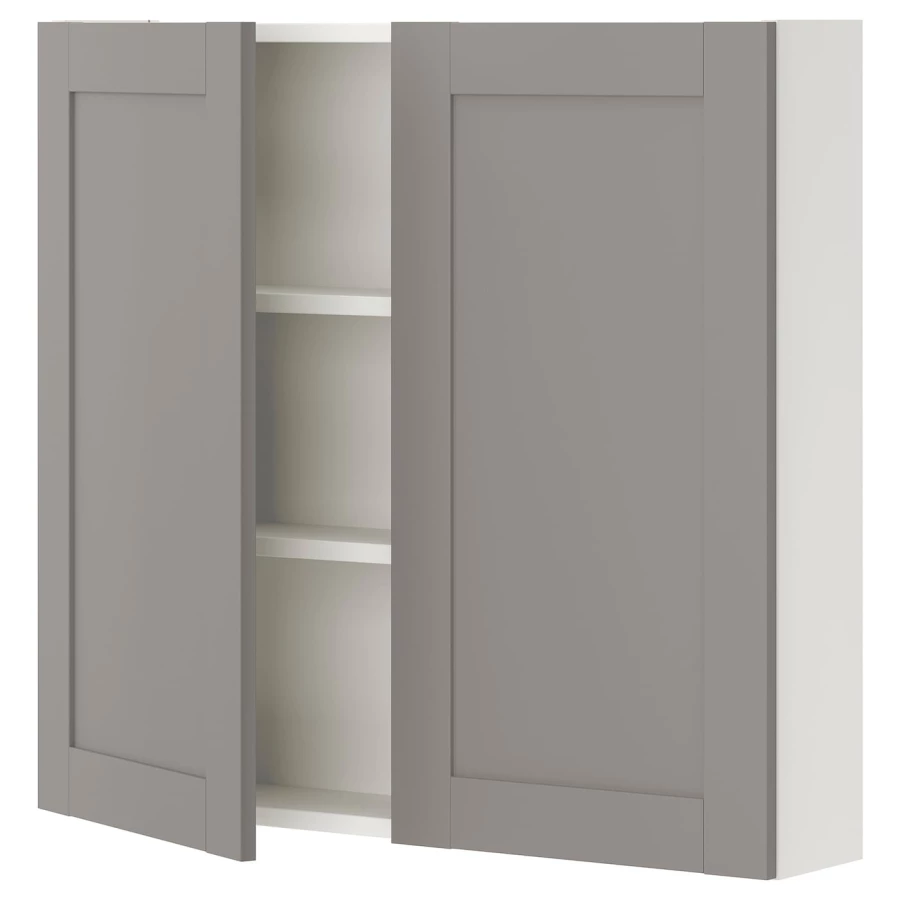Настенный шкаф для ванной комнаты - ENHET IKEA/ ЭНХЕТ ИКЕА, 80х75х17 см, серый/белый (изображение №1)