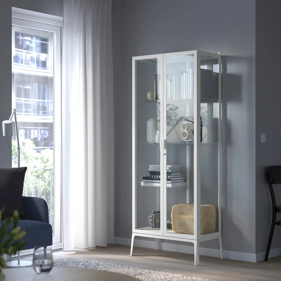 Шкаф состеклянными дверцами  - MILSBO IKEA/ МИЛСБО ИКЕА, 73x175х42 см, белый/прозрачный (изображение №2)