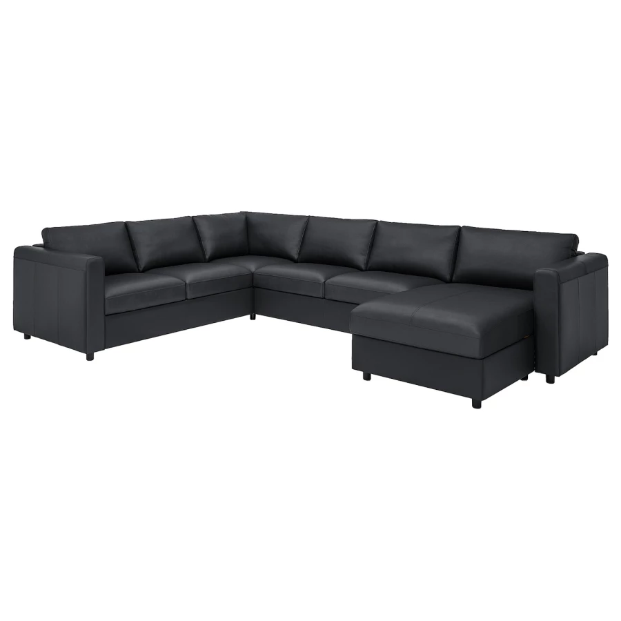 5-местный угловой диван с шезлонгом - IKEA VIMLE/GRANN/BOMSTAD, черный, кожа, 330/249х164/98х83 см, ВИМЛЕ/ГРАНН/БУМСТАД ИКЕА (изображение №1)