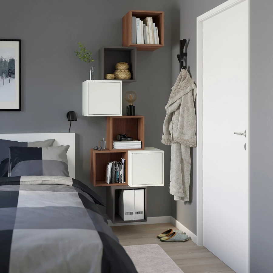 Комбинация навесных шкафов - IKEA EKET, 80x35x210 см, с эффектом ореха/белый/темно-серый, ЭКЕТ ИКЕА (изображение №2)
