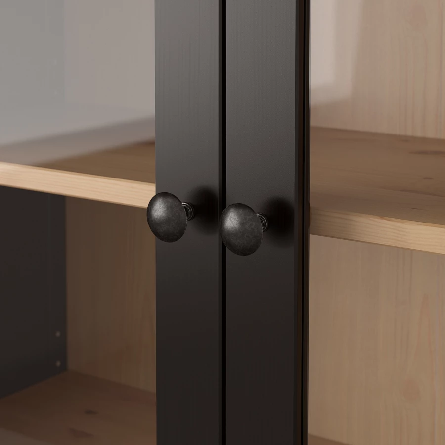 Шкаф со стеклянными дверцами - IKEA HEMNES/ХЕМНЭС  ИКЕА, 90x197х37 см, коричневый (изображение №3)