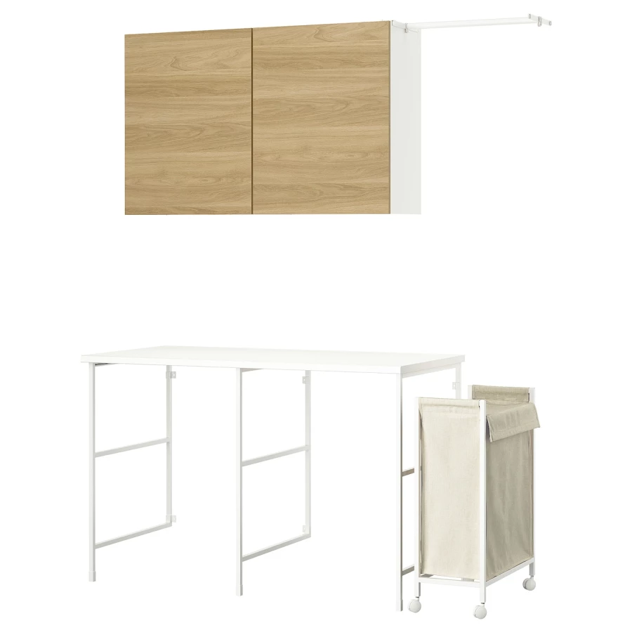 Комбинация для ванной - IKEA ENHET, 139х63.5х90.5 см, белый/имитация дуба, ЭНХЕТ ИКЕА (изображение №1)