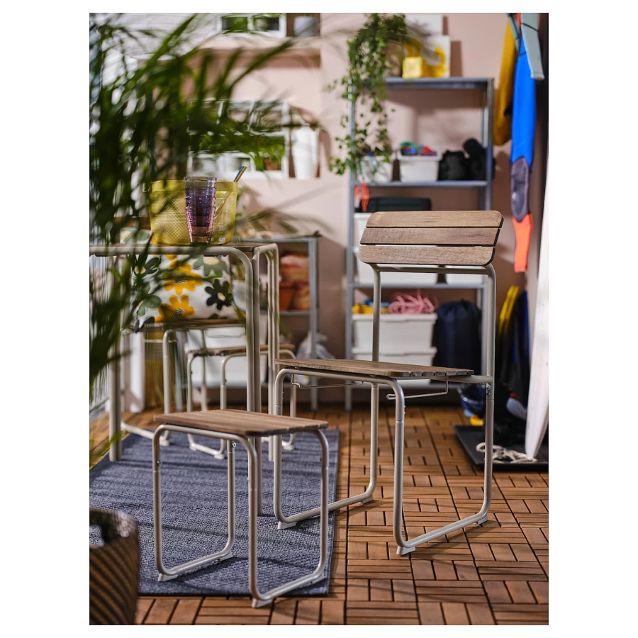 Стол + 2 стула + табурета - FURUÖN / FURUОN IKEA/ ФУРУОН  ИКЕА, 56х75 см, коричневый/черный (изображение №3)
