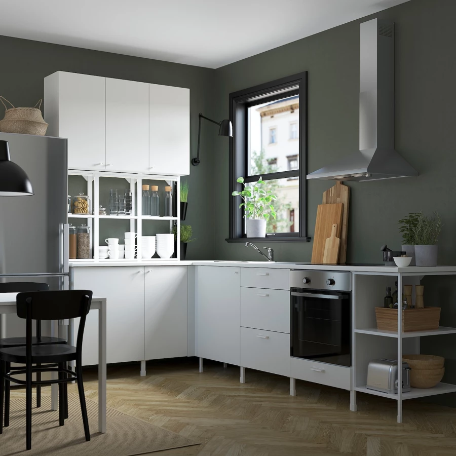 Угловая кухня -  ENHET  IKEA/ ЭНХЕТ ИКЕА, 290,5х150 см, белый (изображение №2)