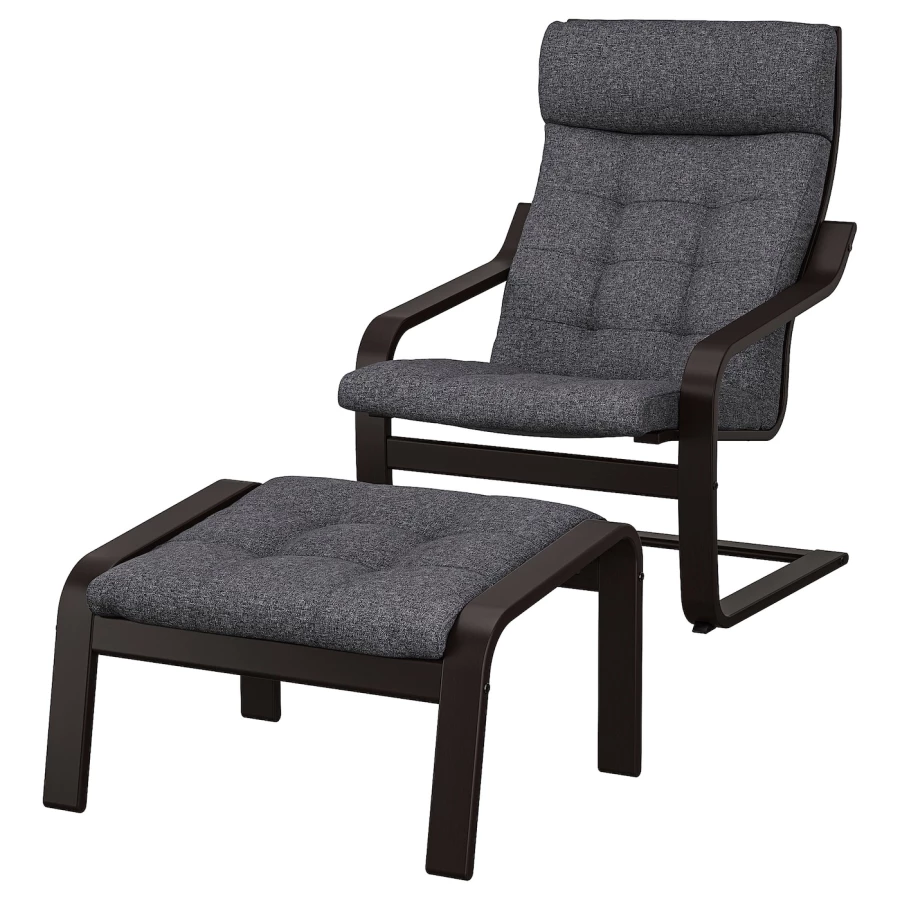 Кресло/табурет для ног - POÄNG / POАNG  IKEA/ ПОЭНГ ИКЕА,  72х66х7 см , серый/коричневый (изображение №1)