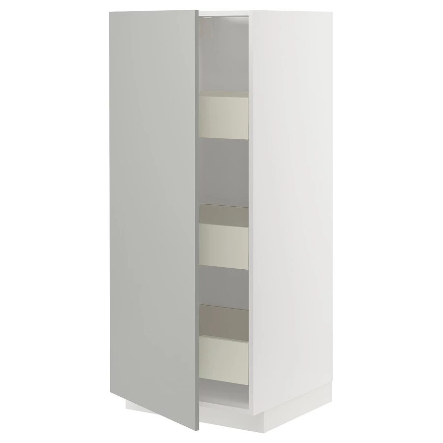 Высокий шкаф с ящиками - IKEA METOD/MAXIMERA/МЕТОД/МАКСИМЕРА ИКЕА, 140х60х60 см, белый/серый (изображение №1)