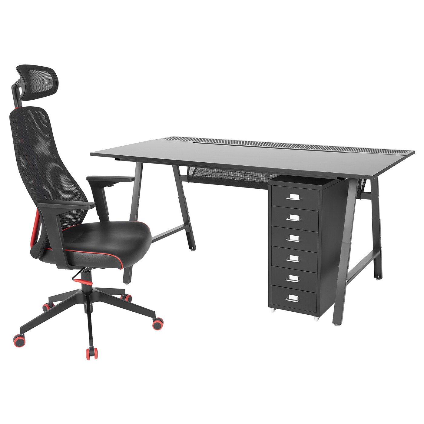 Игровой стол и стул с тумбой - IKEA UTESPELARE/MATCHSPEL, черный, 160х80х66-78 см, УТЕСПЕЛАРЕ/МАТЧСПЕЛ ИКЕА