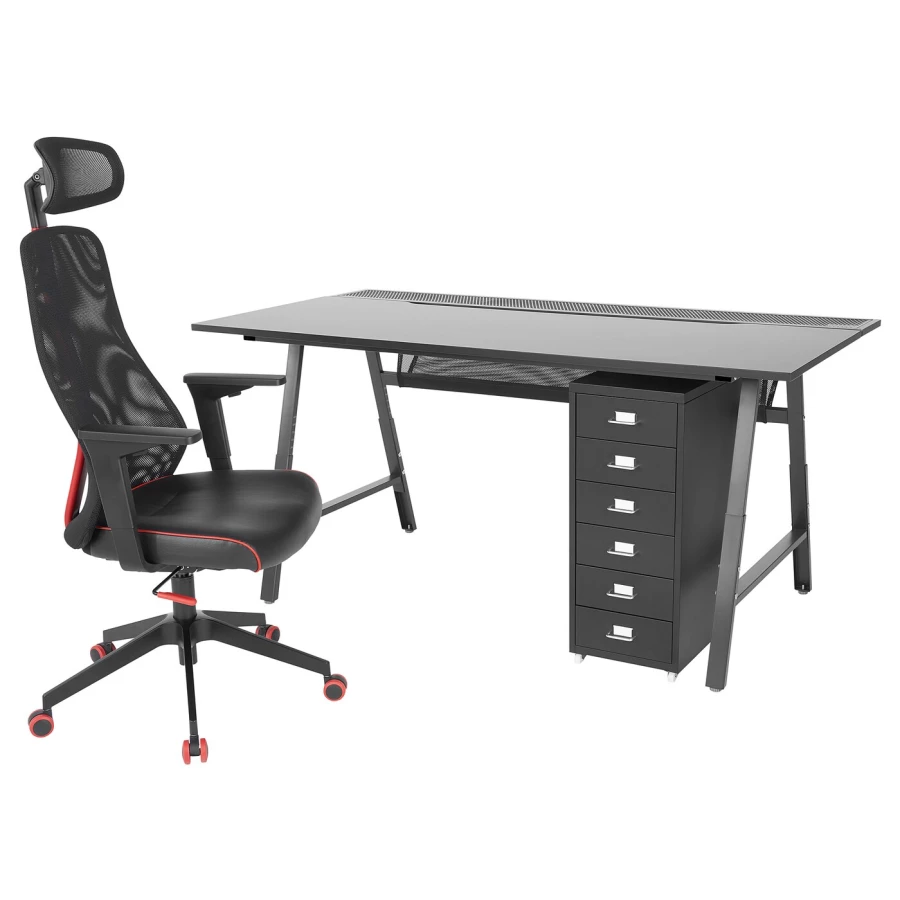 Игровой стол и стул с тумбой - IKEA UTESPELARE/MATCHSPEL, черный, 160х80х66-78 см, УТЕСПЕЛАРЕ/МАТЧСПЕЛ ИКЕА (изображение №1)