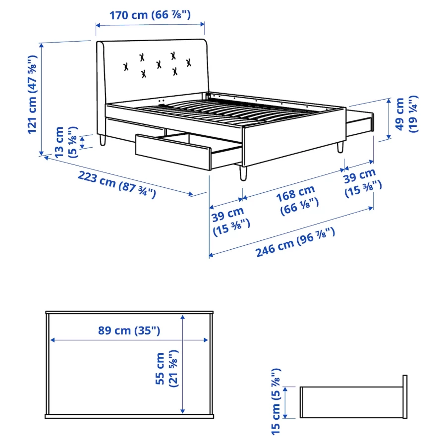 Кровать мягкая с ящиками - IKEA IDANÄS/IDANAS, 200х160 см, бледно розовая, ИДАНЭС ИКЕА (изображение №13)