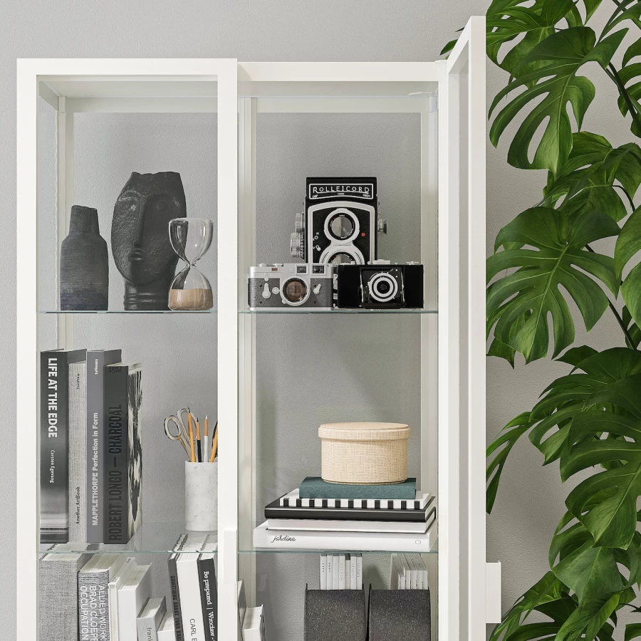 Шкаф состеклянными дверцами  - MILSBO IKEA/ МИЛСБО ИКЕА, 73x175х42 см, белый/прозрачный (изображение №3)