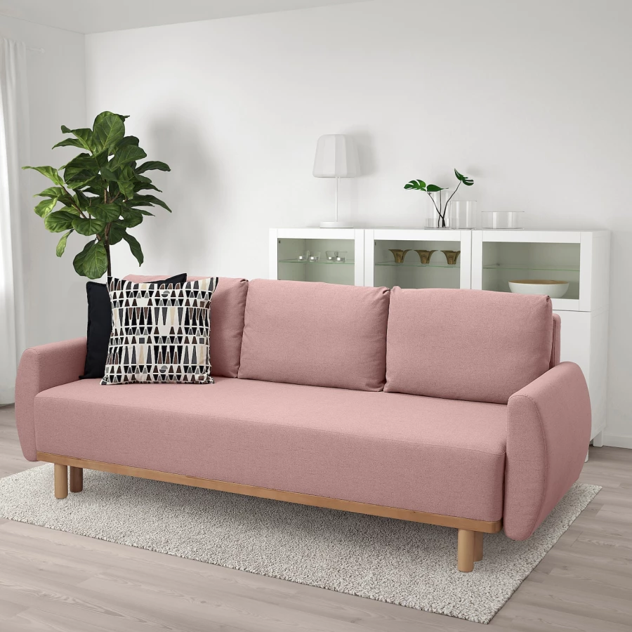 3-местный диван-кровать - IKEA GRUNNARP, 92x236см, розовый, ГРУННАРП ИКЕА (изображение №2)