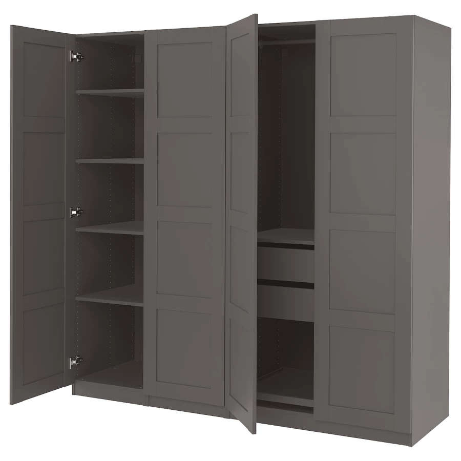 Платяной шкаф - IKEA PAX/BERGSBO/ПАКС/БЕРГСБУ ИКЕА, 200x60x201 см, темно-серый (изображение №1)