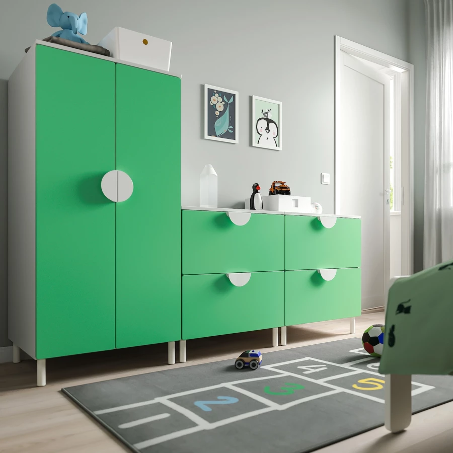Шкаф - PLATSA/ SMÅSTAD / SMАSTAD  IKEA/ ПЛАТСА/СМОСТАД  ИКЕА, 180x57x133 см, белый/зеленый (изображение №2)