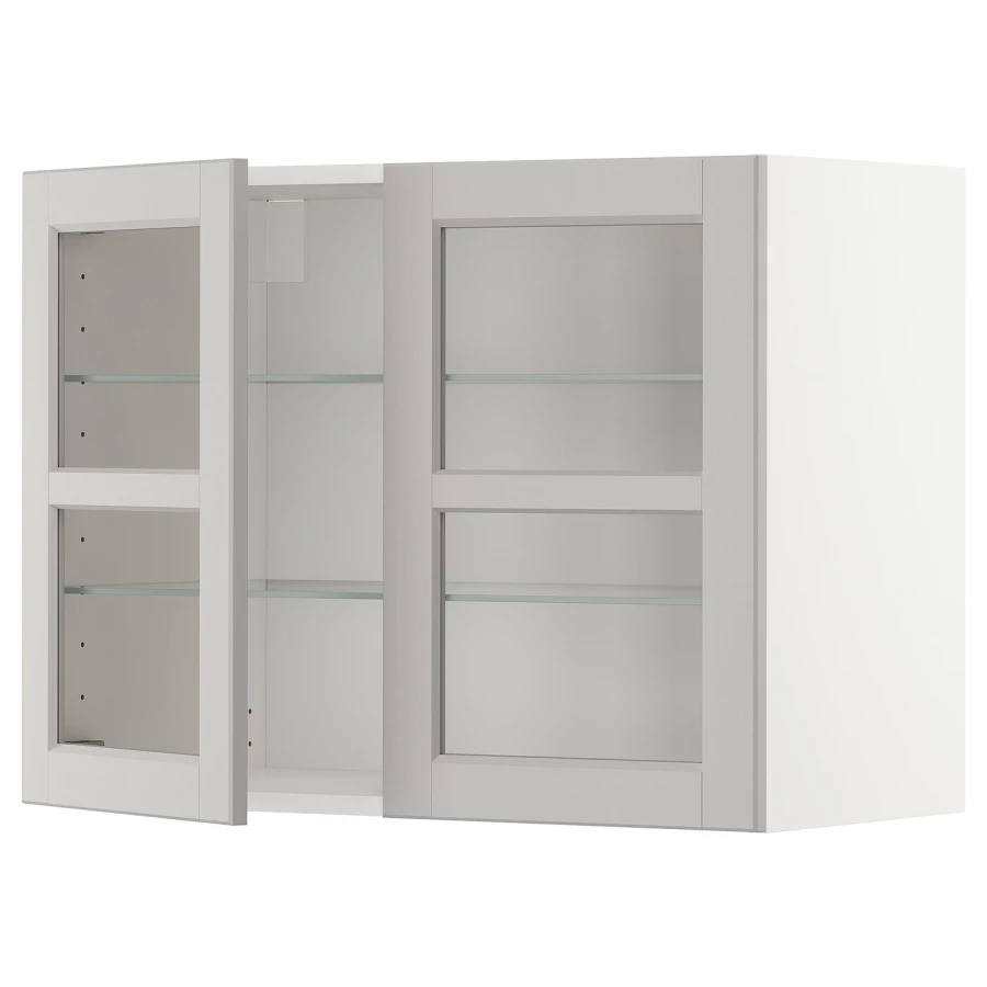 Шкаф и 2 стеклянные двери -  METOD IKEA/ МЕТОД ИКЕА, 60х80 см, белый/светло-серый (изображение №1)