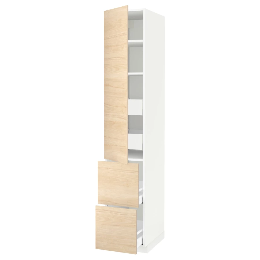 Высокий шкаф - IKEA METOD/MAXIMERA/МЕТОД/МАКСИМЕРА ИКЕА, 220х60х40 см, белый/под белный дуб (изображение №1)