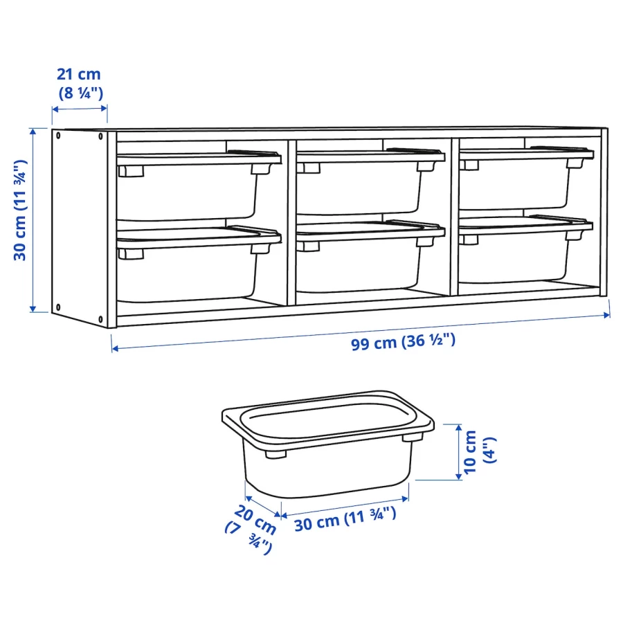 Стеллаж настенный - IKEA TROFAST, 99х21х30 см, белый/серый, ТРУФАСТ ИКЕА (изображение №5)