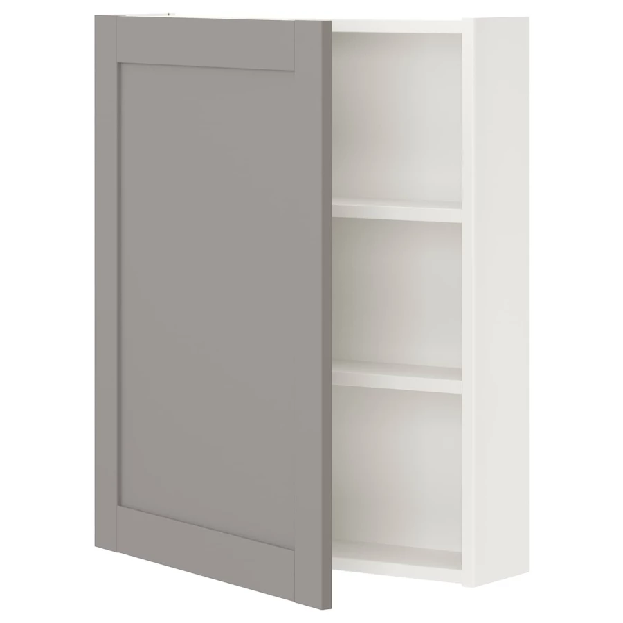 Настенный шкаф для ванной комнаты - ENHET IKEA/ ЭНХЕТ ИКЕА, 60x15x75 см, серый/белый (изображение №1)