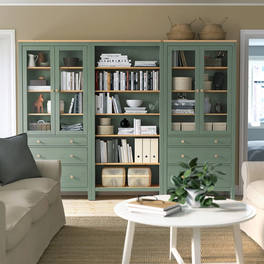 Комбинация для хранения - IKEA HEMNES/ ХЕМНЕС ИКЕА, 270x197 см, серо-зеленый/светло-коричневая морилка (изображение №3)