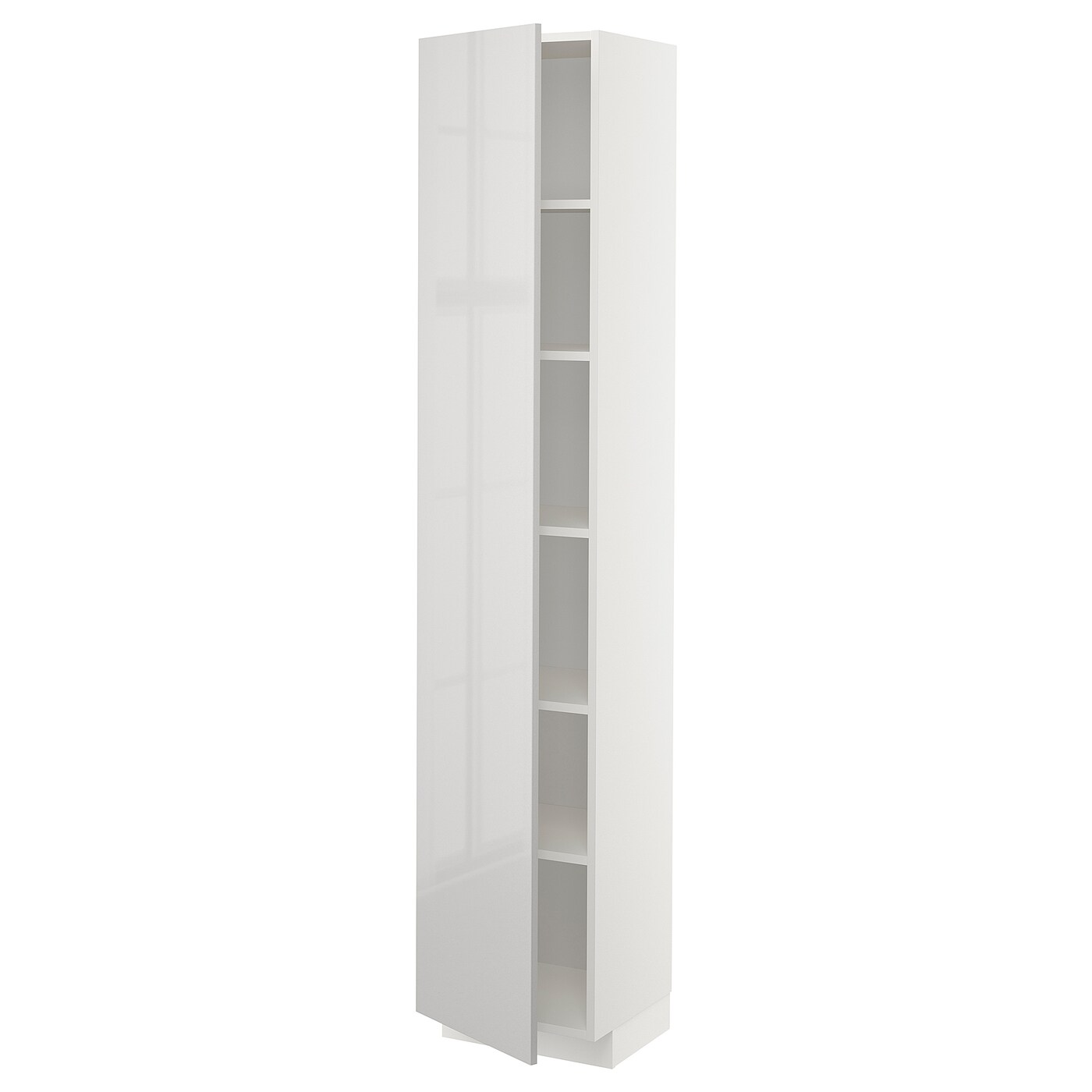 Высокий кухонный шкаф с полками - IKEA METOD/МЕТОД ИКЕА, 200х37х40 см, белый/светло-серый глянцевый